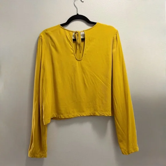 Oak + Fort Mustard Yellow Blouse Size L Flowy Relaxed Minimalist Long Sleeve Top - Picture 6 of 11